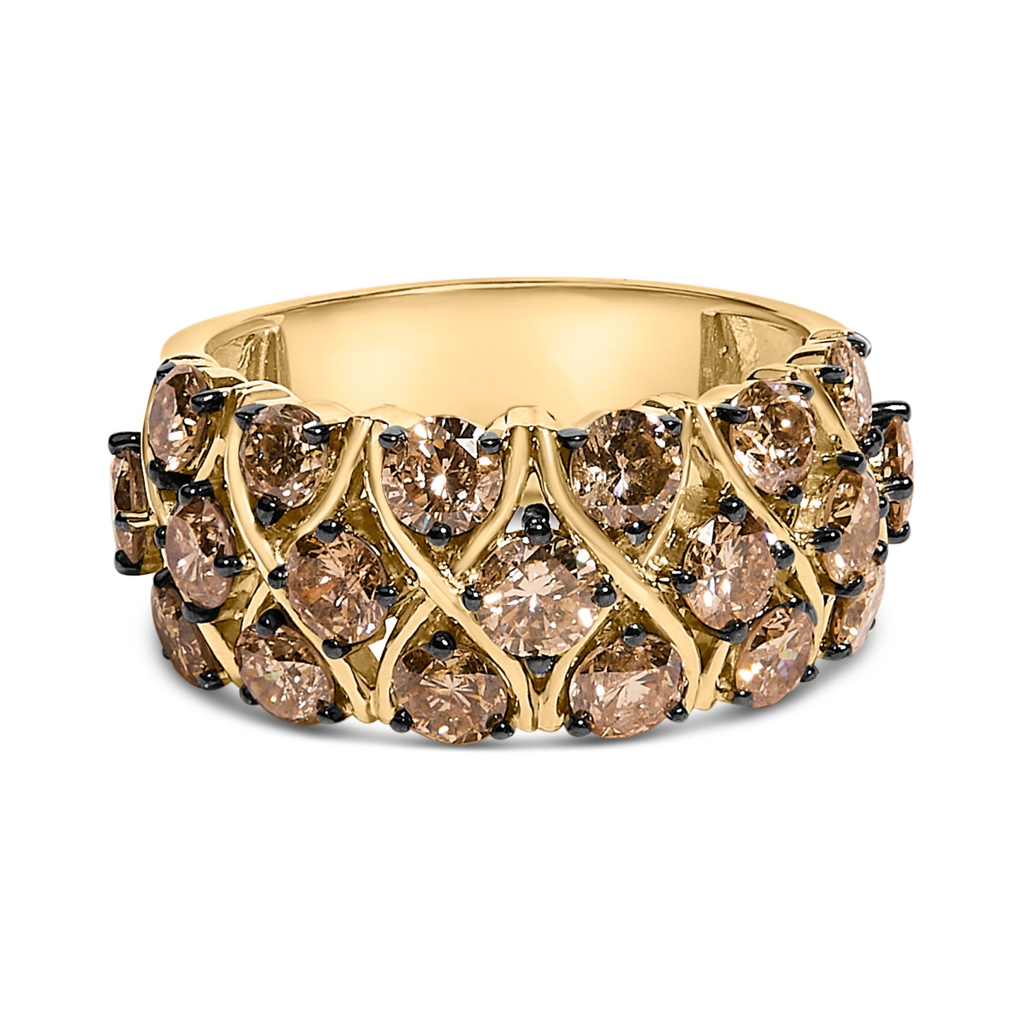 10K Yellow Gold Plated .925 Sterling Silver Champagne Diamond Ring - Size 7