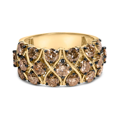 10K Yellow Gold Plated .925 Sterling Silver Champagne Diamond Ring - Size 7