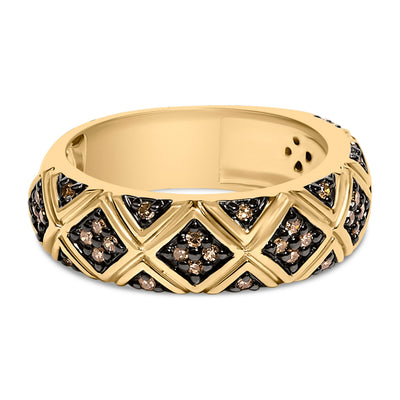 10K Yellow Gold Plated Champagne Diamond Geometric Band Ring - Size 7