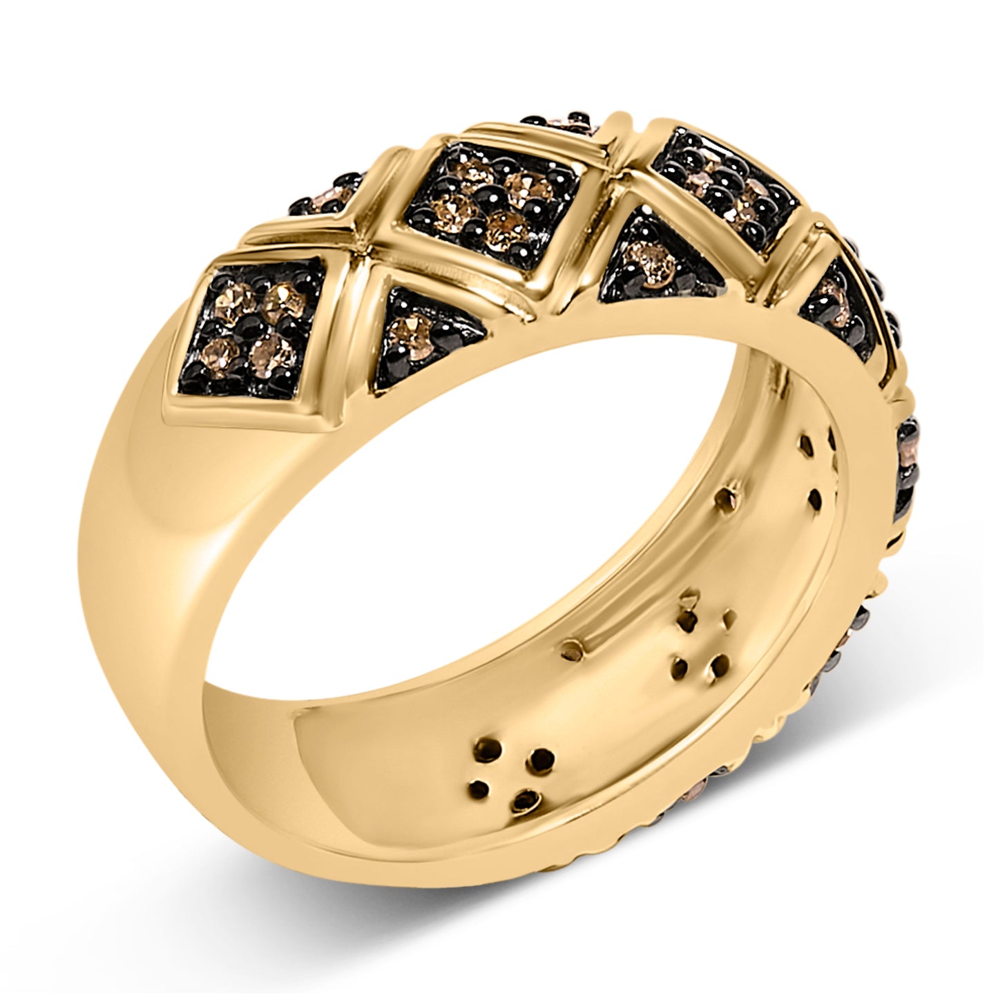Bague géométrique en diamant champagne plaqué or jaune 10K - Taille 7
