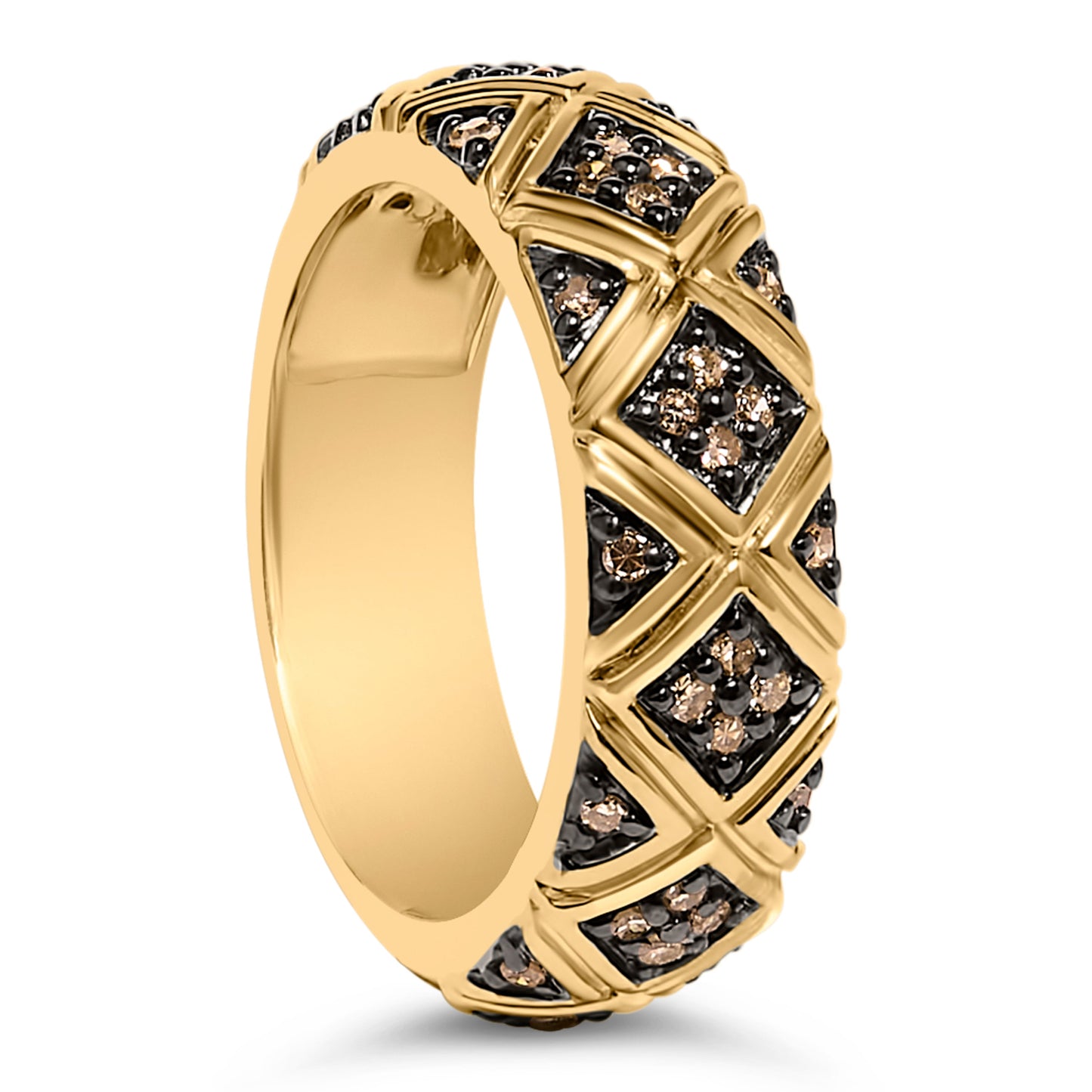 Bague géométrique en diamant champagne plaqué or jaune 10K - Taille 7