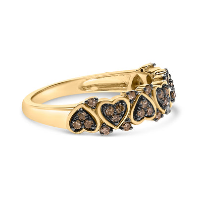 Bague en Argent Sterling Plaqué Or Jaune 10K avec Diamants - Taille 7