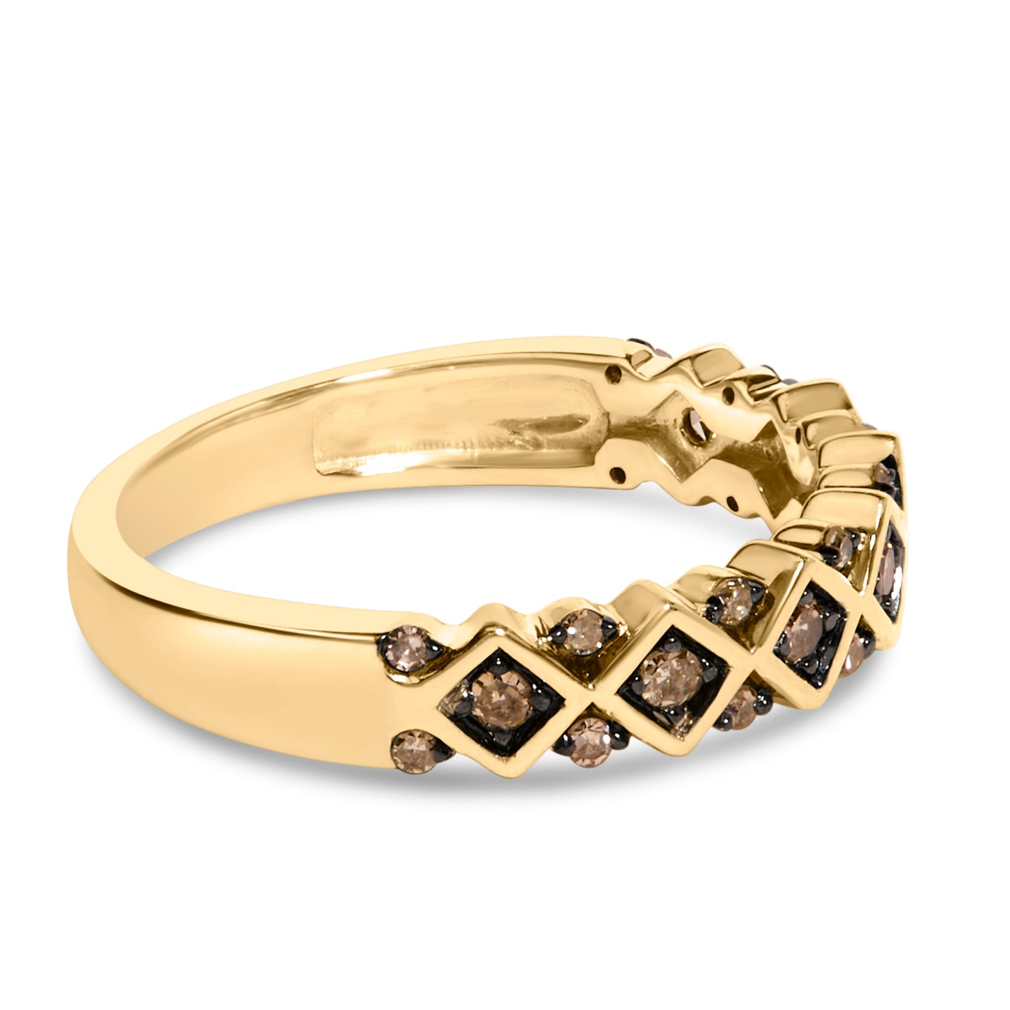 Bague en Argent Sterling .925 Plaqué Or Jaune 10K avec Diamants Champagne - Taille 7