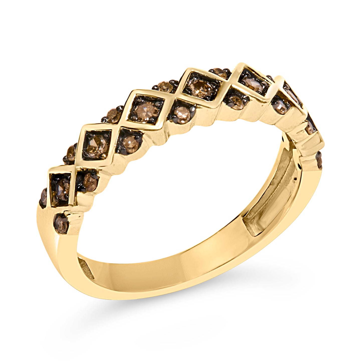 Bague en Argent Sterling .925 Plaqué Or Jaune 10K avec Diamants Champagne - Taille 7