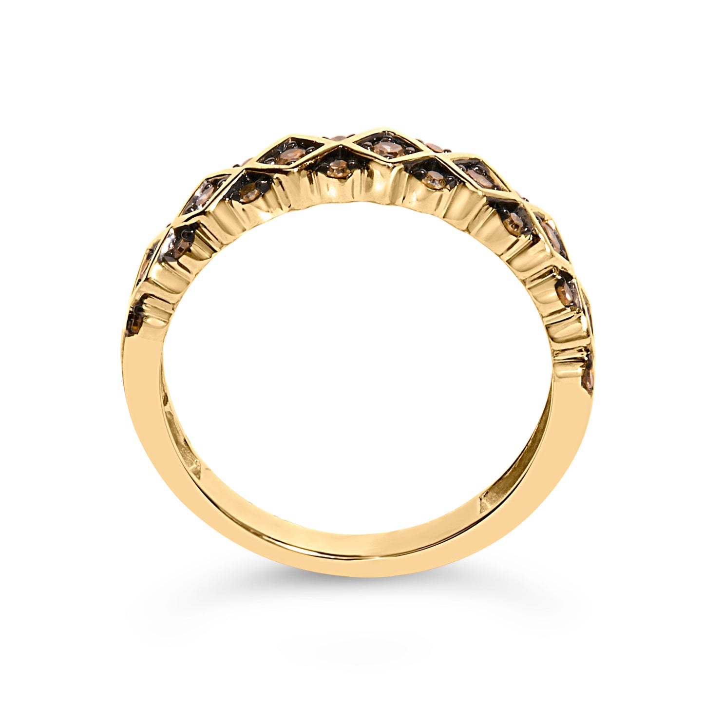 Bague en Argent Sterling .925 Plaqué Or Jaune 10K avec Diamants Champagne - Taille 7