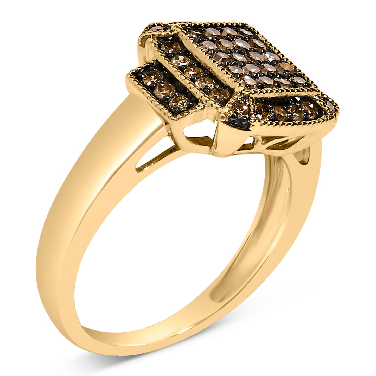 10K Yellow Gold Plated .925 Sterling Silver Champagne Diamond Ring - Size 7