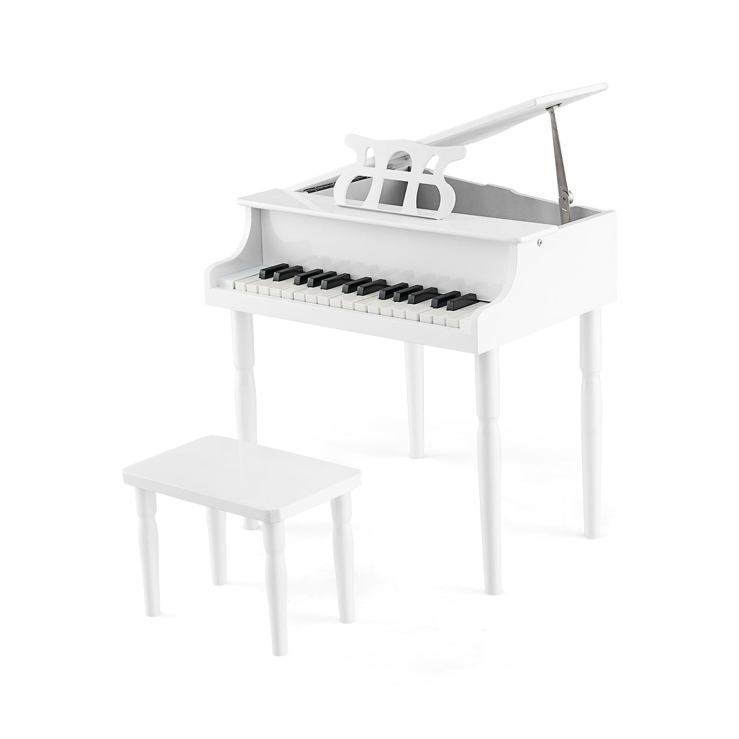 Piano de Juguete de Madera para Niños de 30 Teclas con Banco y Soporte para Música - Blanco