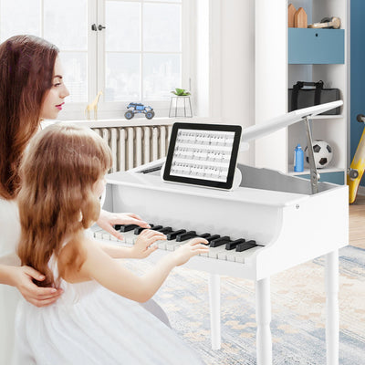 30-Key Wood Toy Kids Grand Piano with Bench and Music Rack - White