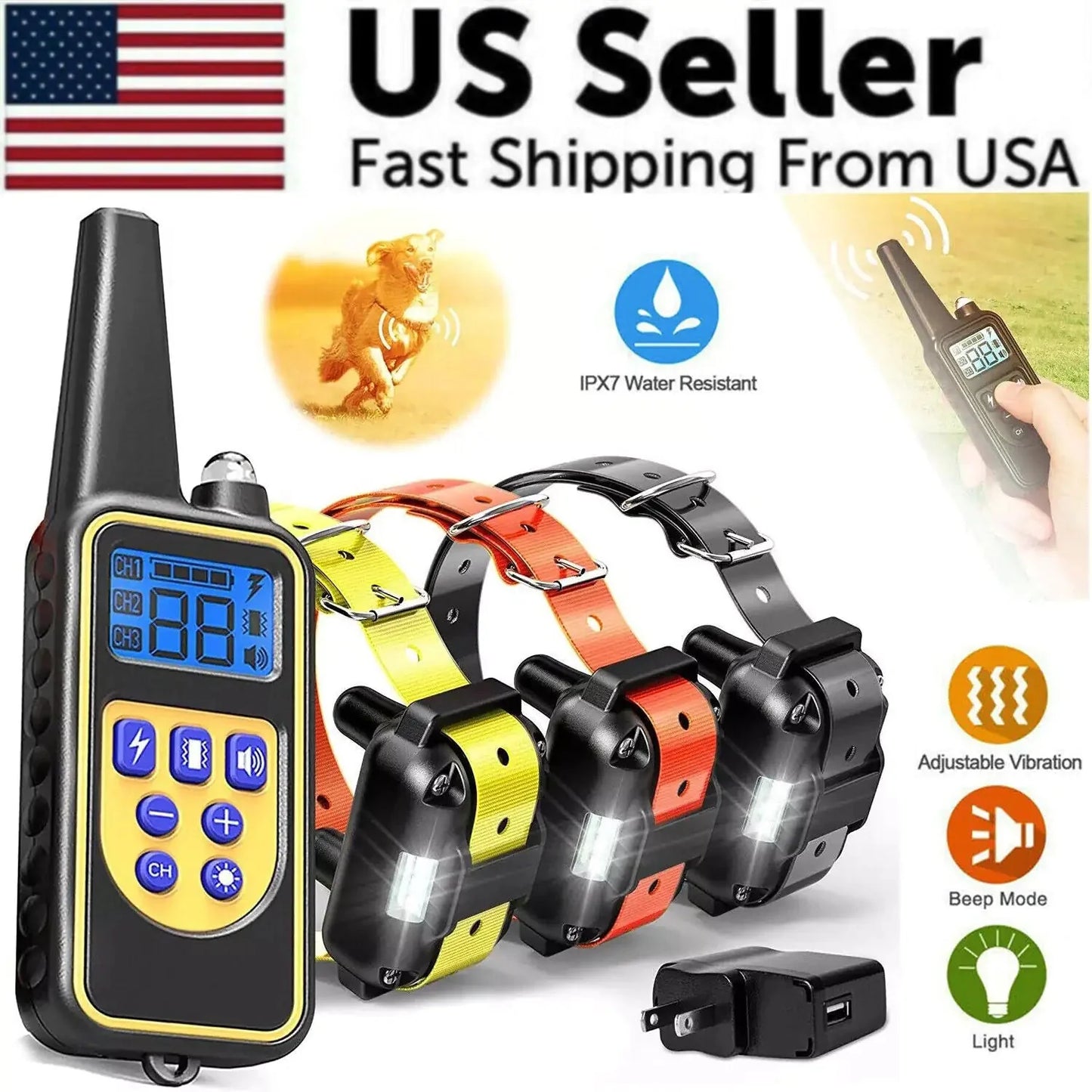 Collier de dressage pour chien étanche rechargeable de 3000 pieds