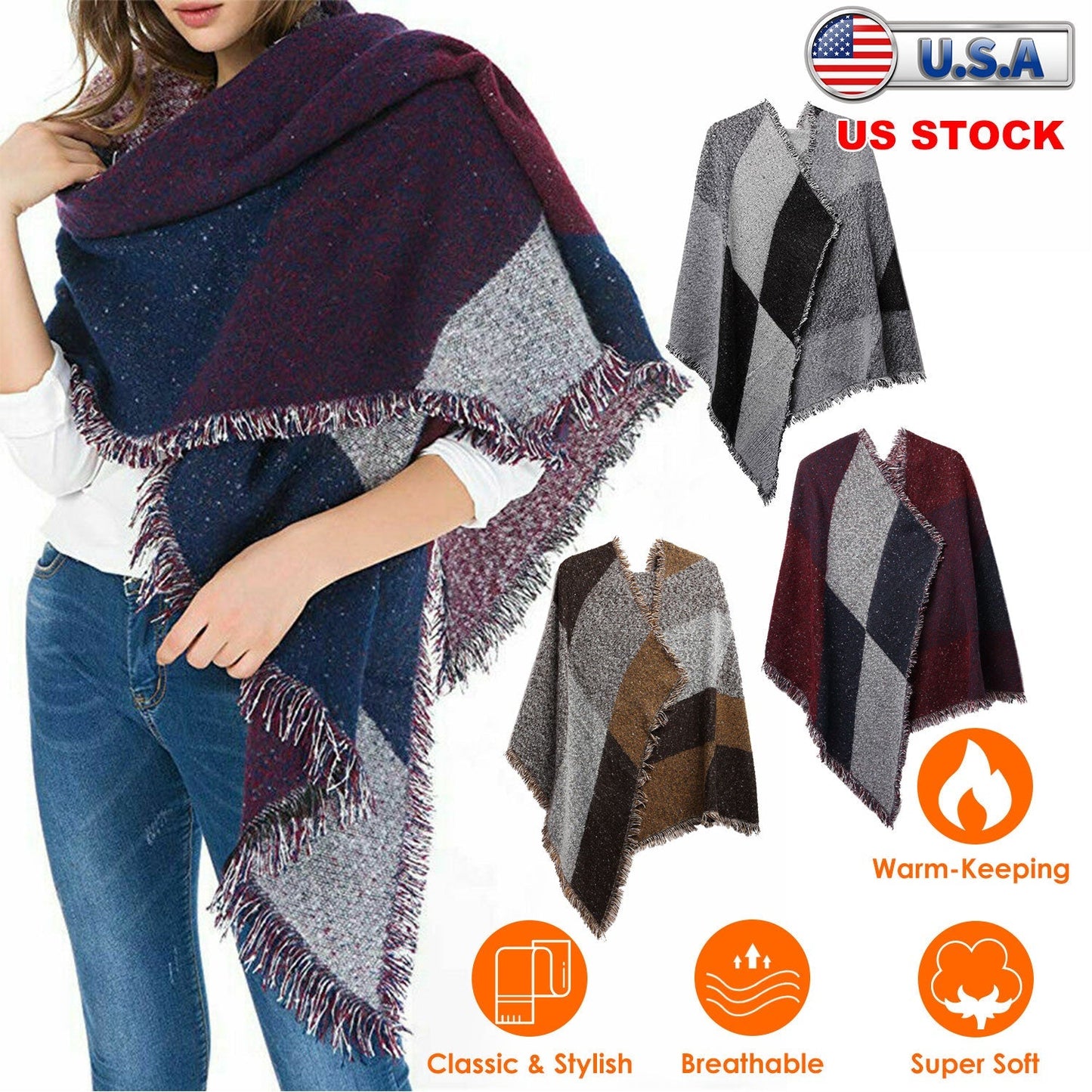 Women Winter Warm Scarf - Extra Thick Soft Knitted Shawl