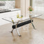 Dining table Modern tempered glass dining table Large modern office desk with silver plated metal legs and MDF crossbars - Korvel