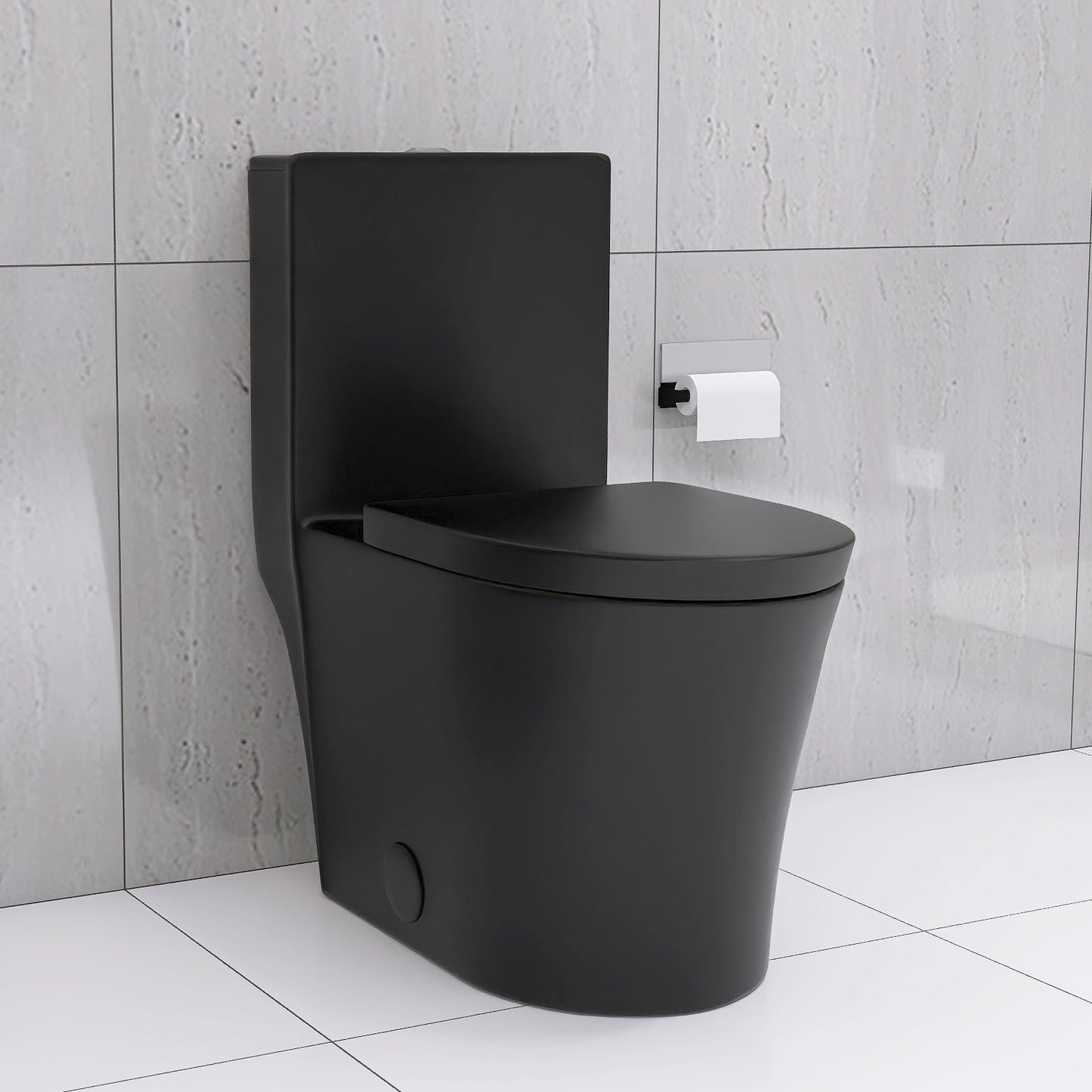Matte Black Elongated One Piece Toilet Dual Flush 1.1/1.6 GPF Water Saving Map 1000g,Matte Black - Korvel