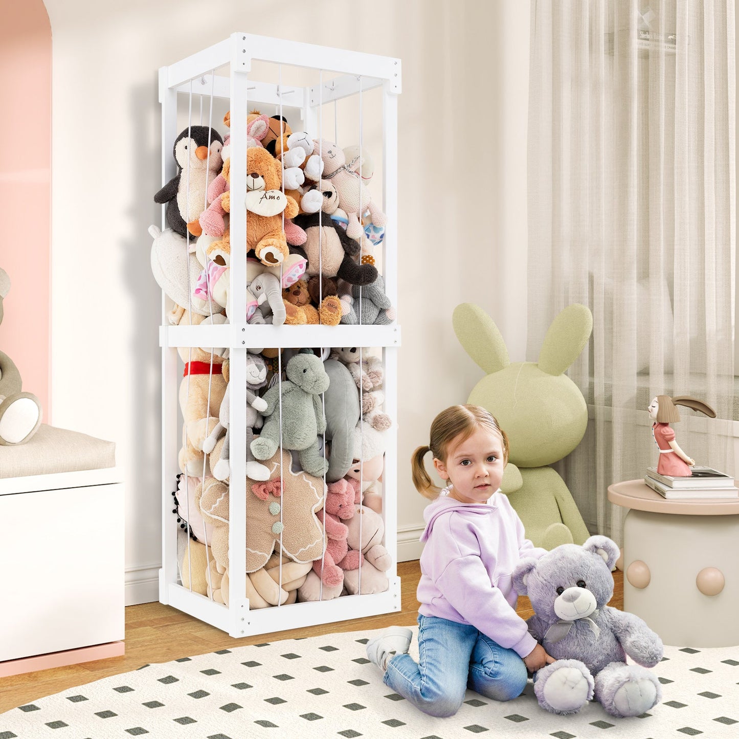 Almacenamiento Grande para Animales de Peluche de 300L con Parte Superior Abierta - Blanco