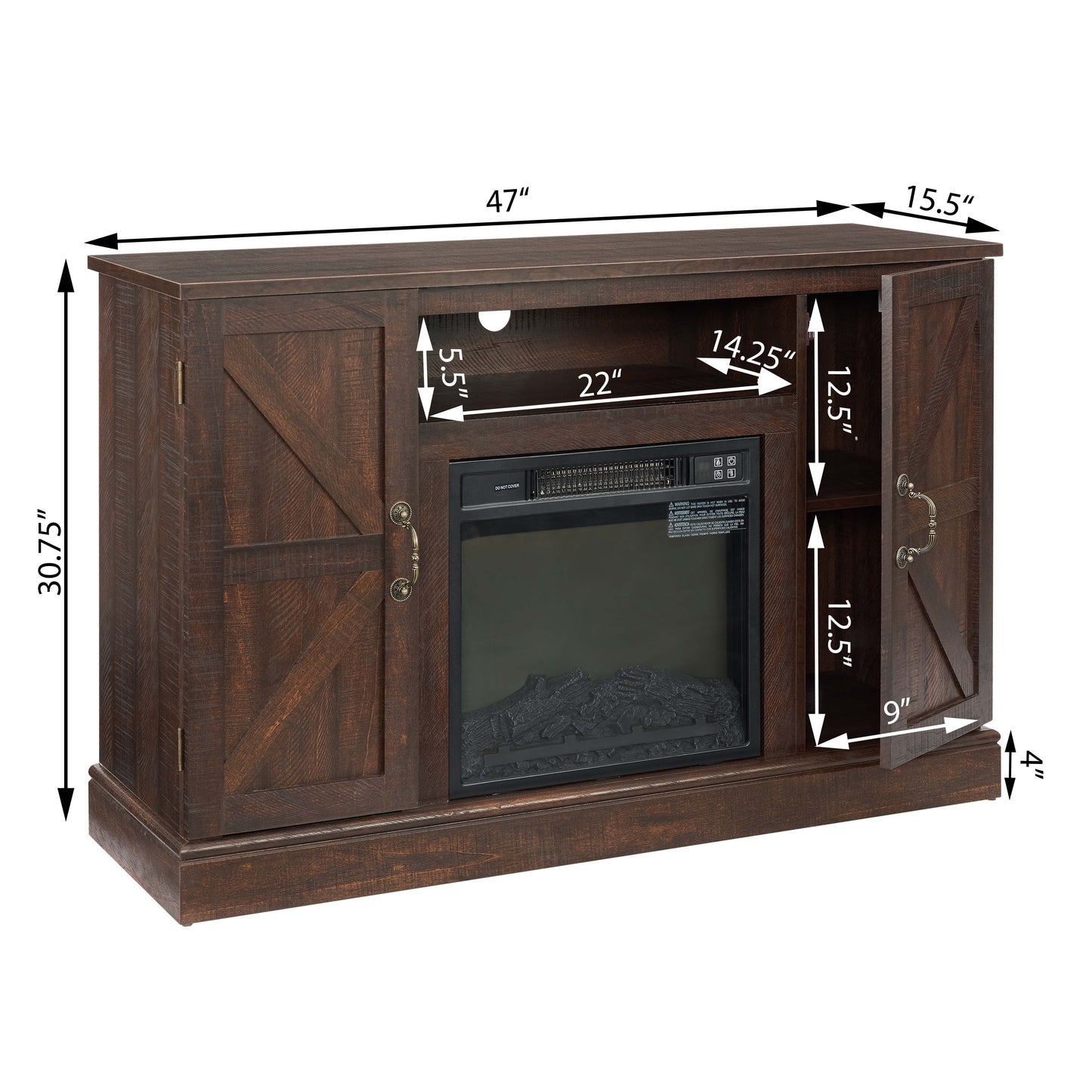 Farmhouse Classic Media TV Stand with Electric Fireplace