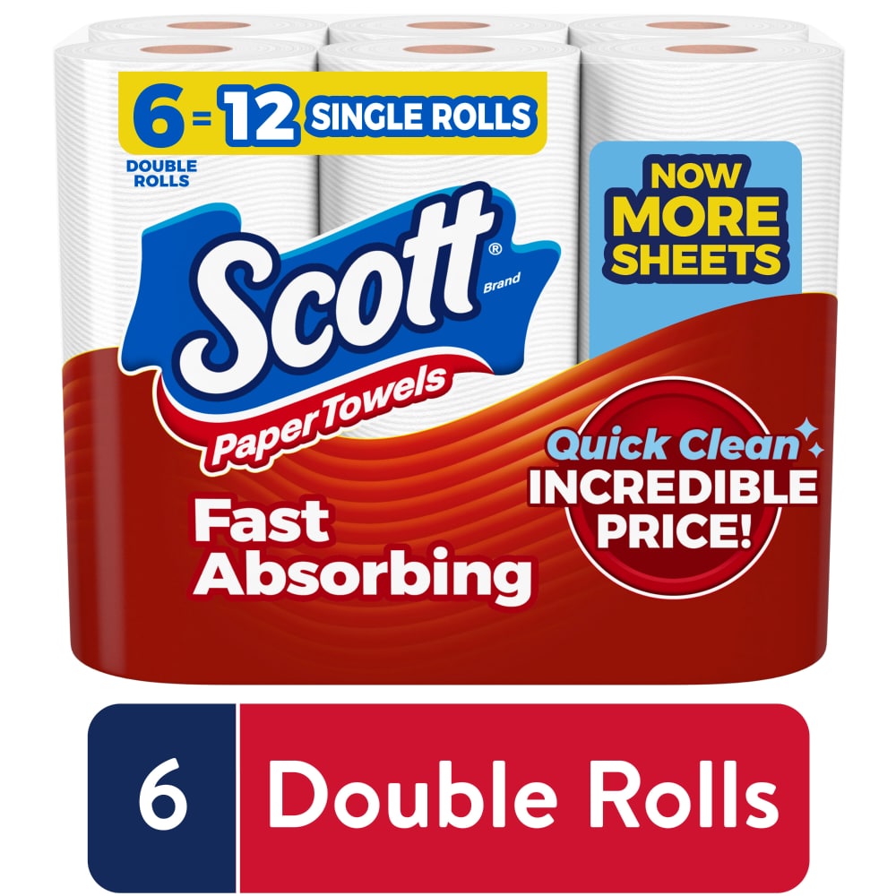 Toallas de papel de secado rápido Scott - 6 rollos dobles