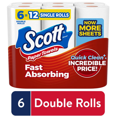Scott Fast-Absorbing Paper Towels - 6 Double Rolls