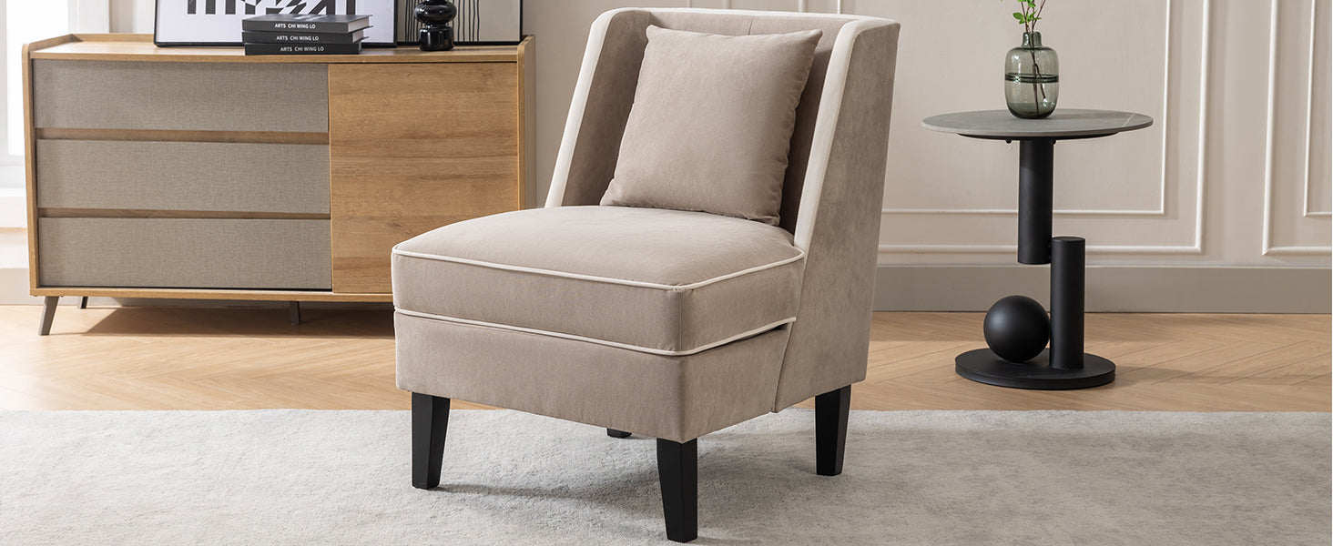 Velvet Upholstered Accent Chair with Cream Piping, Tan and Cream - Korvel