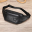Men's sheepskin waist bag outdoor black mobile phone sheepskin bag leisure sports crossbody chest bag - Korvel