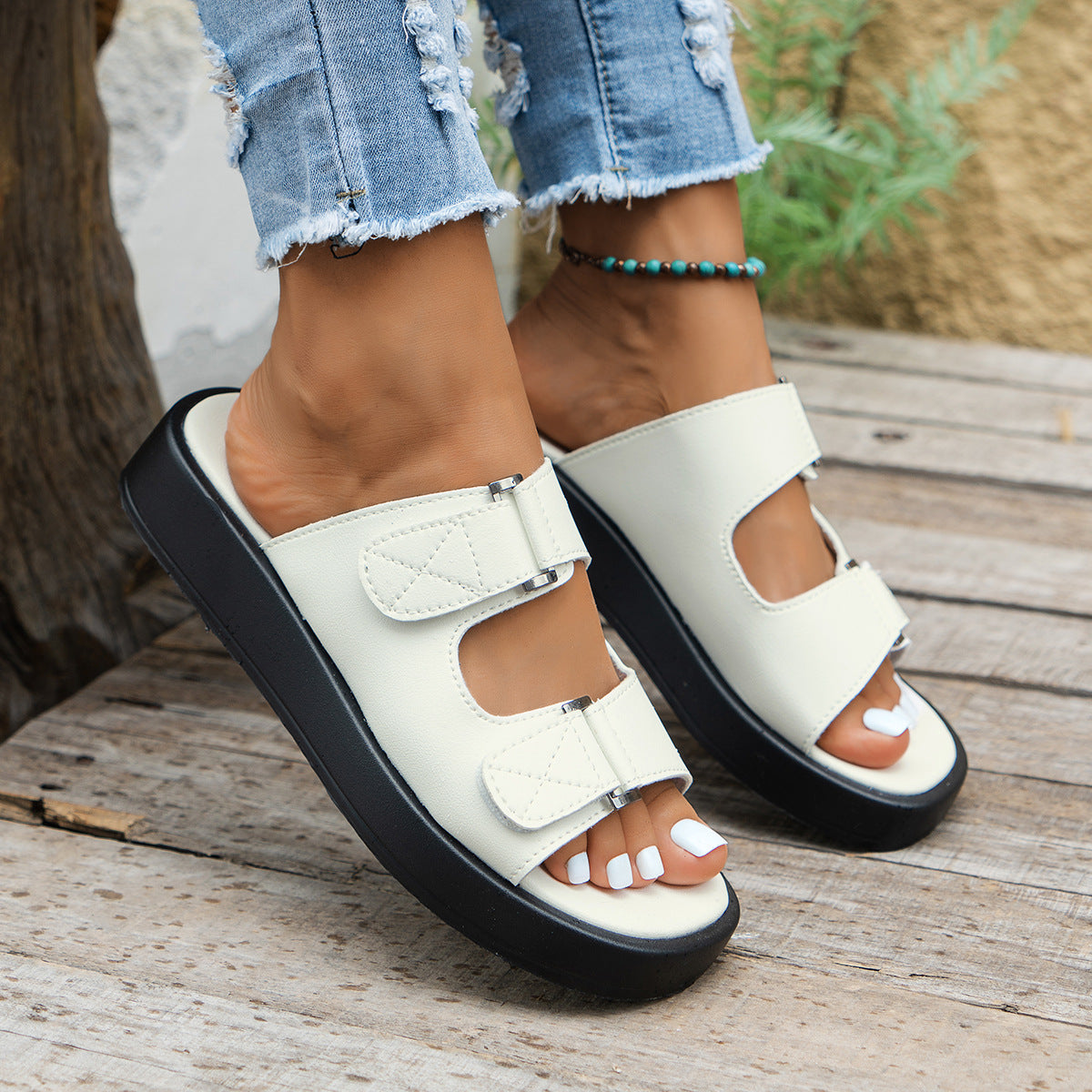 Casual Velcro Beach Sandals with Thick Sole
