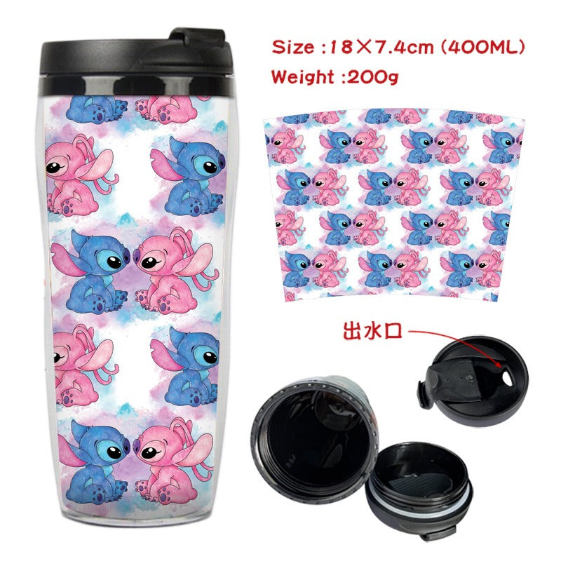 Stitch Stitch animation peripheral double-layer insulated plastic cup two-dimensional cartoon tea cup cold water kettle water cup - Korvel