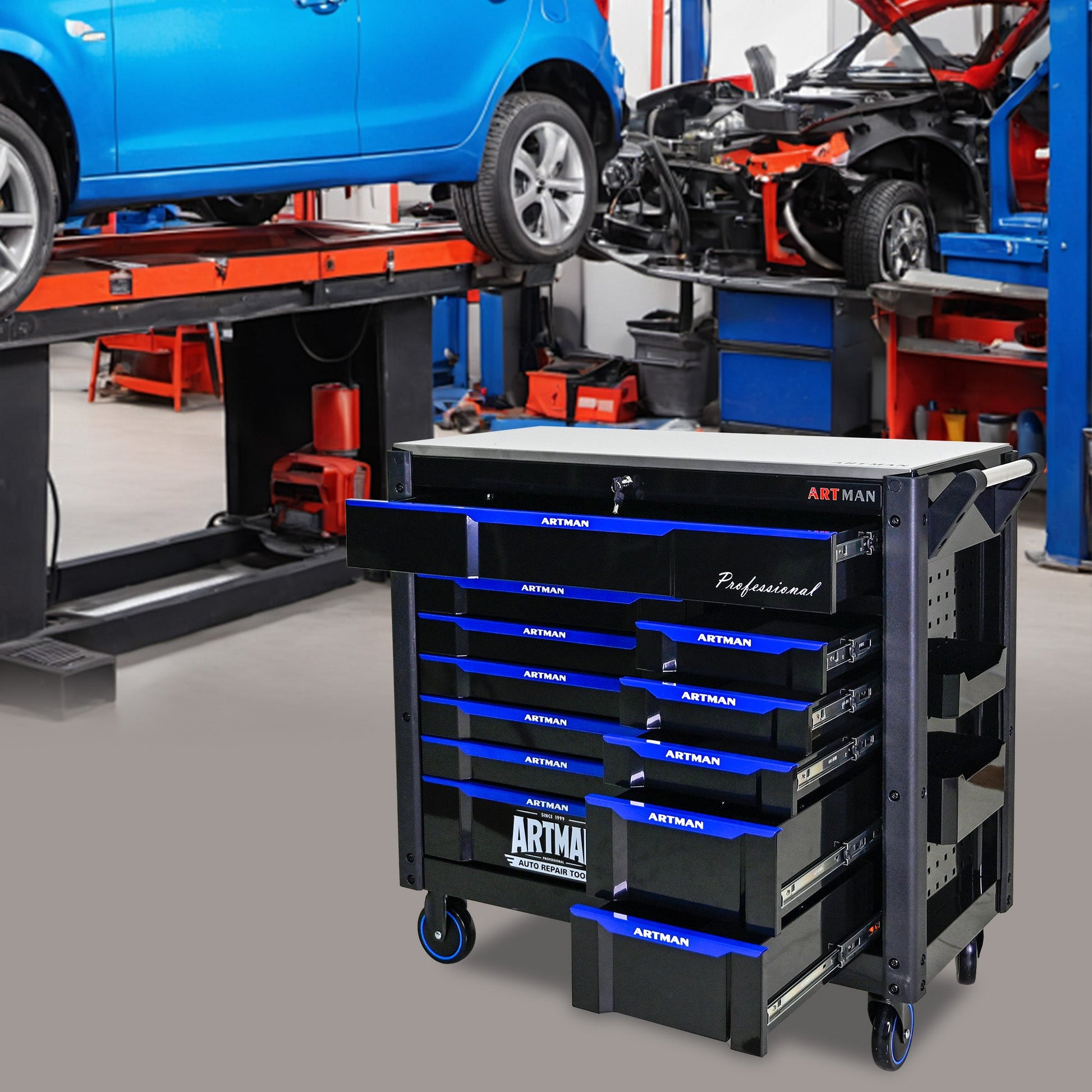 12-Layer Drawer Multi-Purpose Tool Car, With Wheels, Iron Top - Korvel