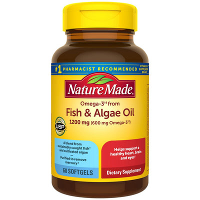 Nature Made Omega-3 Huile de Poisson et d'Algues Gélules Molles - 60 Comptes