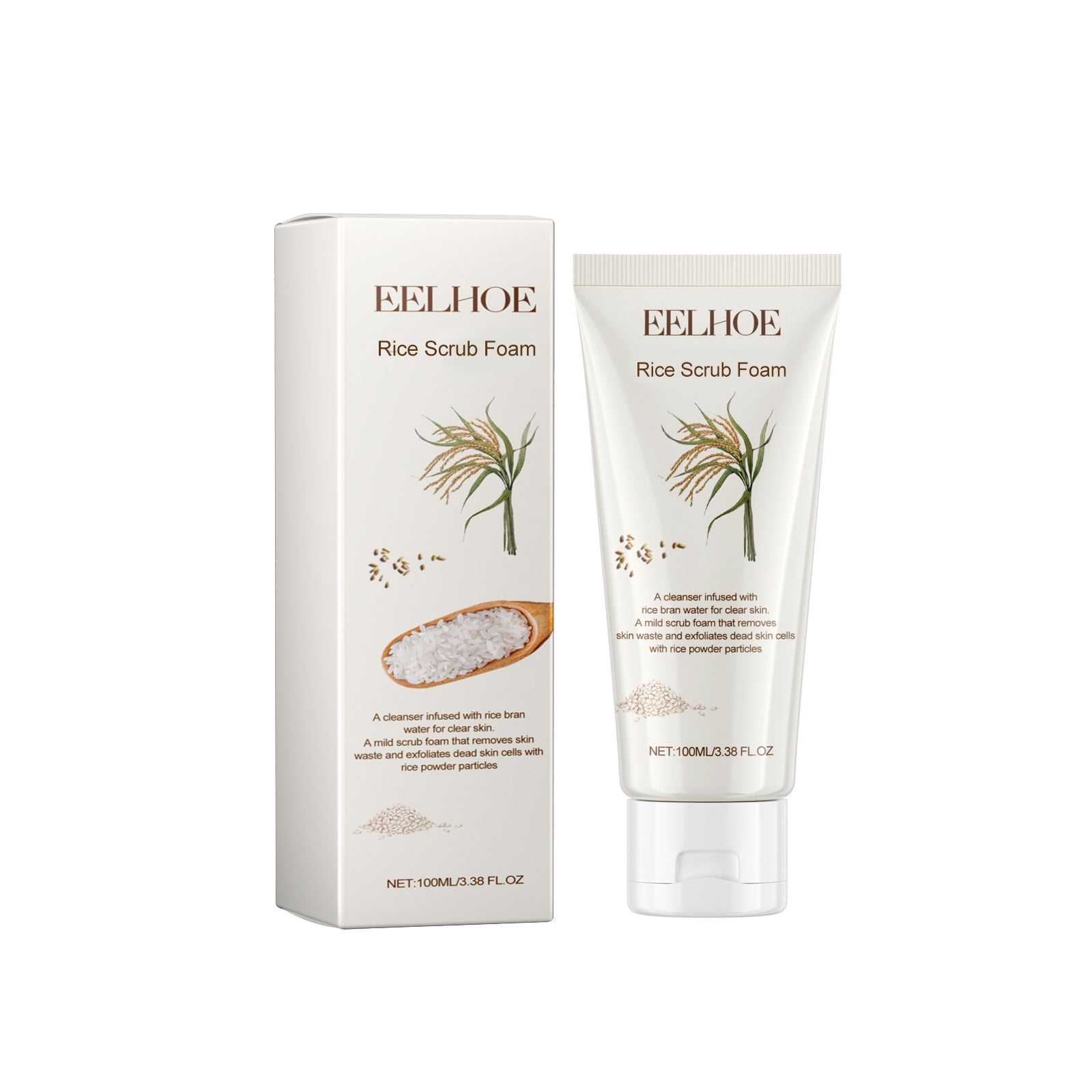 Rice Scrub Foam, Deeply Clean Firming Pores Repair Facial Dull Skin Shine White Face - Korvel