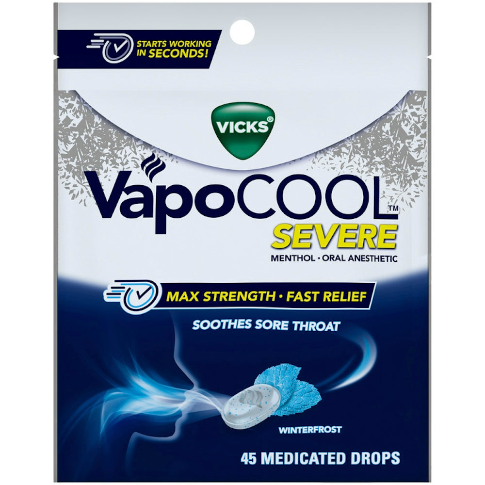 Vicks VapoCool Severe Max Strength Medicated Drops – Winterfrost (45ct)
