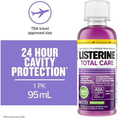 Listerine Total Care Anticavity Fluoride Travel Mouthwash Fresh Mint 95 mL