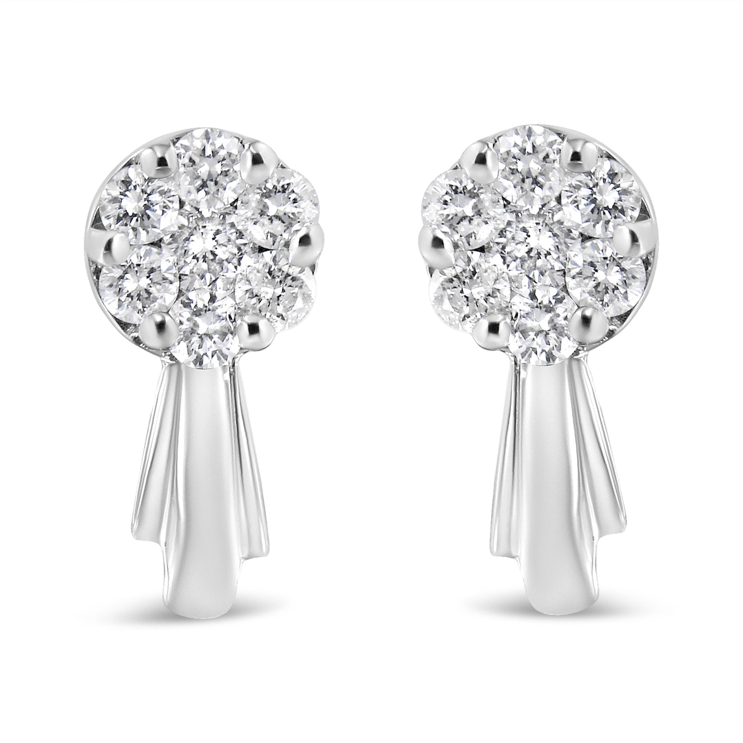 Pendientes de gota en oro blanco de 14 quilates con diamantes en forma de flor