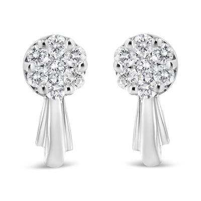 Pendientes de gota en oro blanco de 14 quilates con diamantes en forma de flor