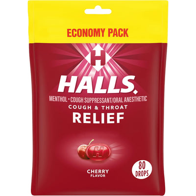 Halls Cough & Throat Relief Drops - Cherry Flavor Economy Pack