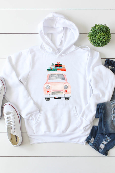 Classic Vintage Car Hoodie with Festive Touch - Korvel