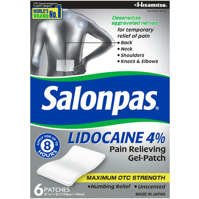 Salonpas Lidocaine 4% Pain Relieving Gel-Patch - Maximum Strength