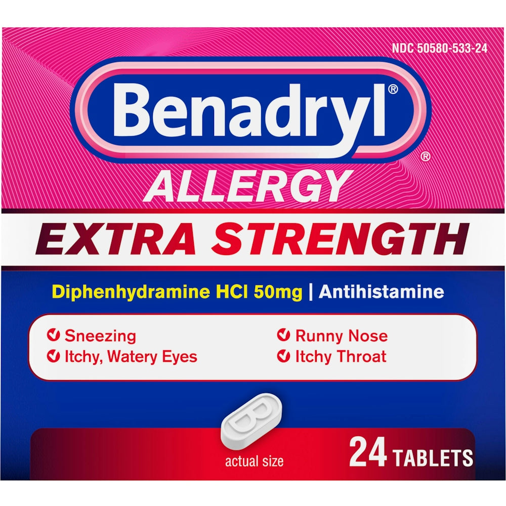 Comprimés de soulagement des allergies Benadryl - 50 mg, 24 unités