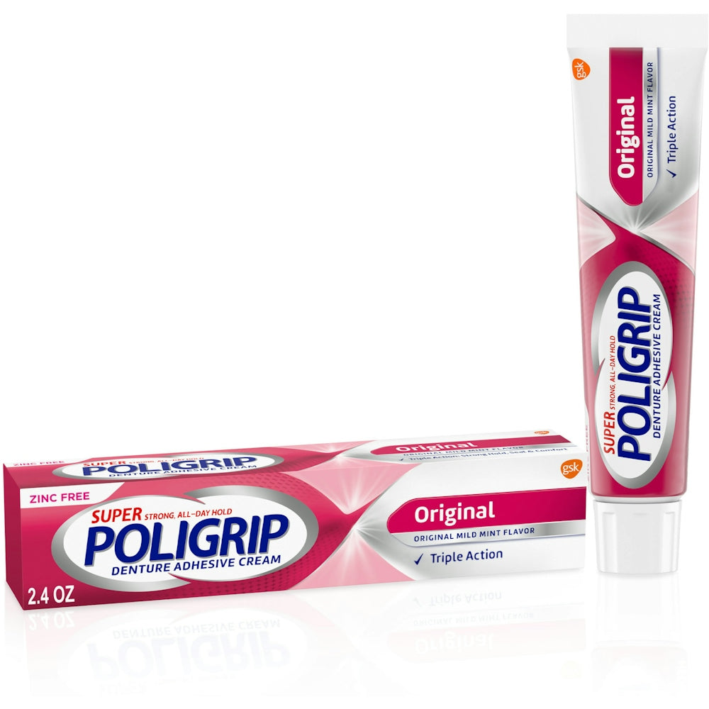 Crema Adhesiva para Dentaduras Poligrip, Sin Zinc, Menta Suave - 2.4 oz