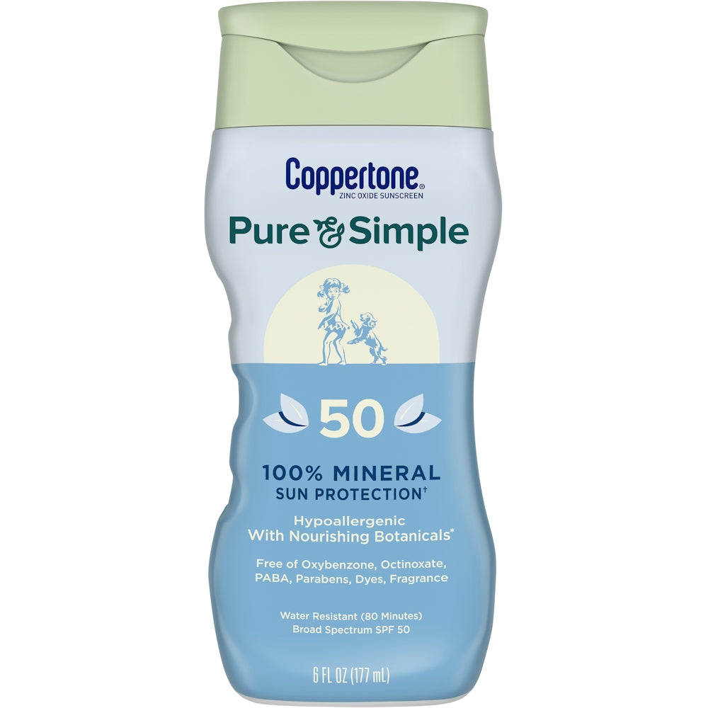 Lotion solaire minérale Coppertone Pure & Simple - SPF 50 - 6 Fl Oz