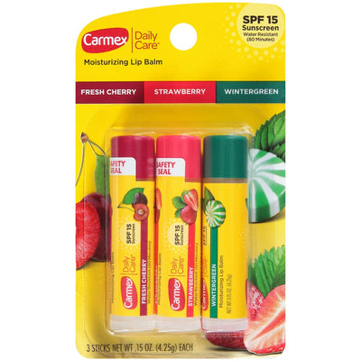 Carmex Daily Care Lip Balm Stick, Assorted Flavors, SPF 15 - 3 Count
