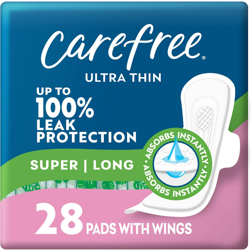Carefree Ultra Thin Super Long Pads with Wings - 28 Count