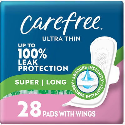 Carefree Ultra Thin Super Long Pads with Wings - 28 Count