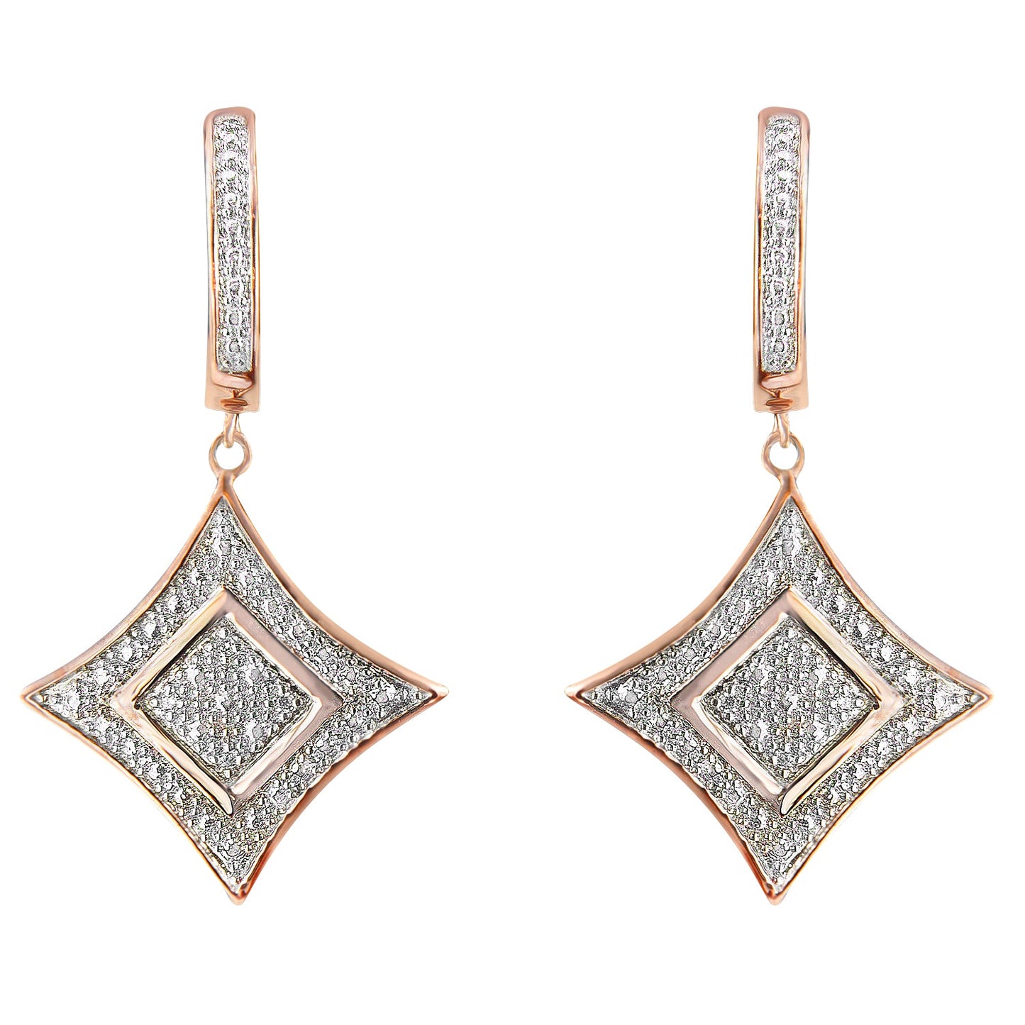 Boucles d'oreilles pendantes en argent sterling plaqué or rose 10K en forme de coussin