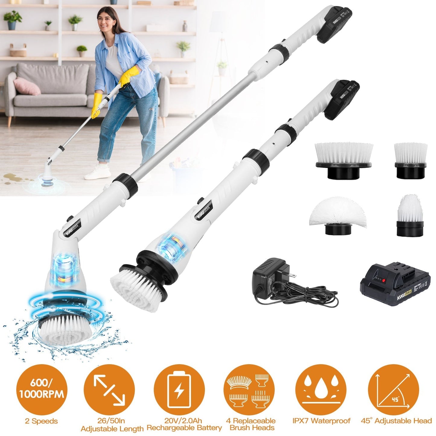 Electric Spin Scrubber - Cordless Handheld Cleaning Brush
