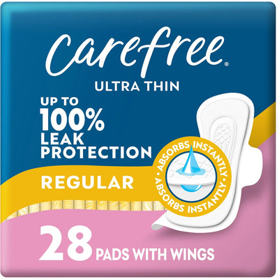 Carefree Ultra Thin Regular Pads With Wings - 28 Count