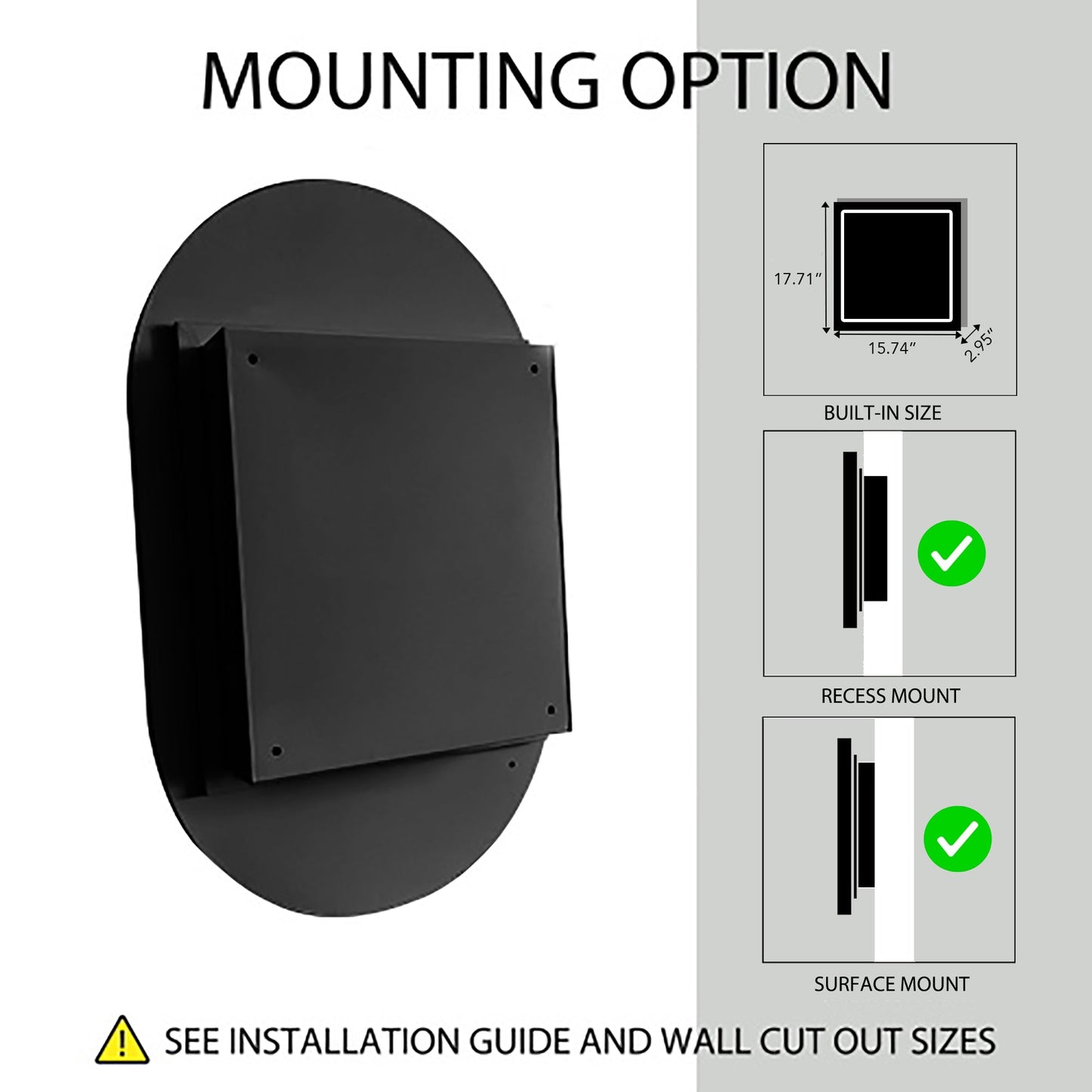 Matte Black Oval Embedded Medicine Cabinet with Mirror