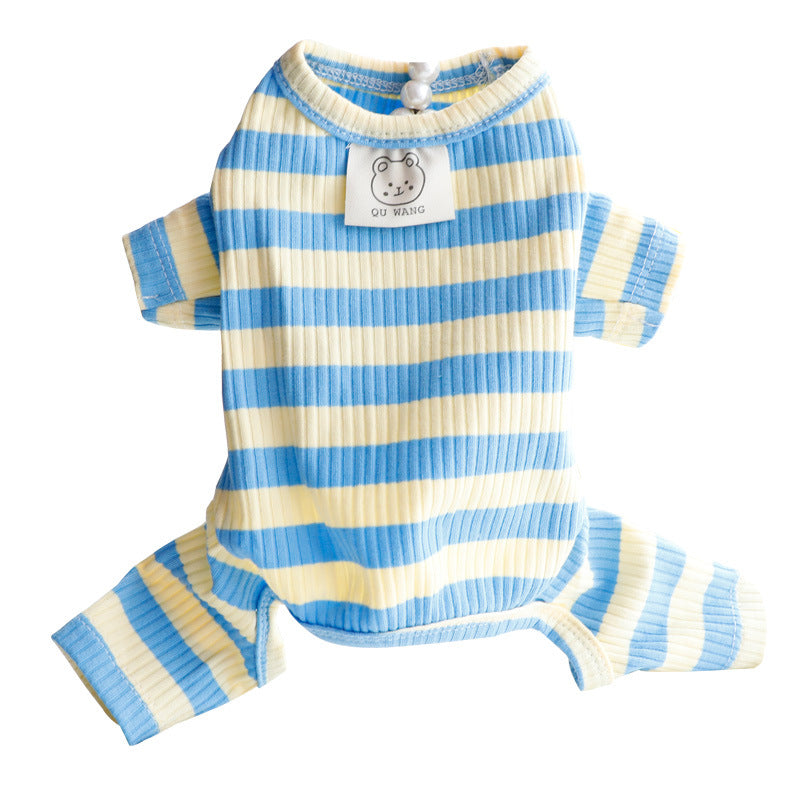 Dog Clothes Spring and Summer Thin Wide Striped Four-legged Home Clothes Bottoming Shirt Small Dog Teddy Pet - Korvel