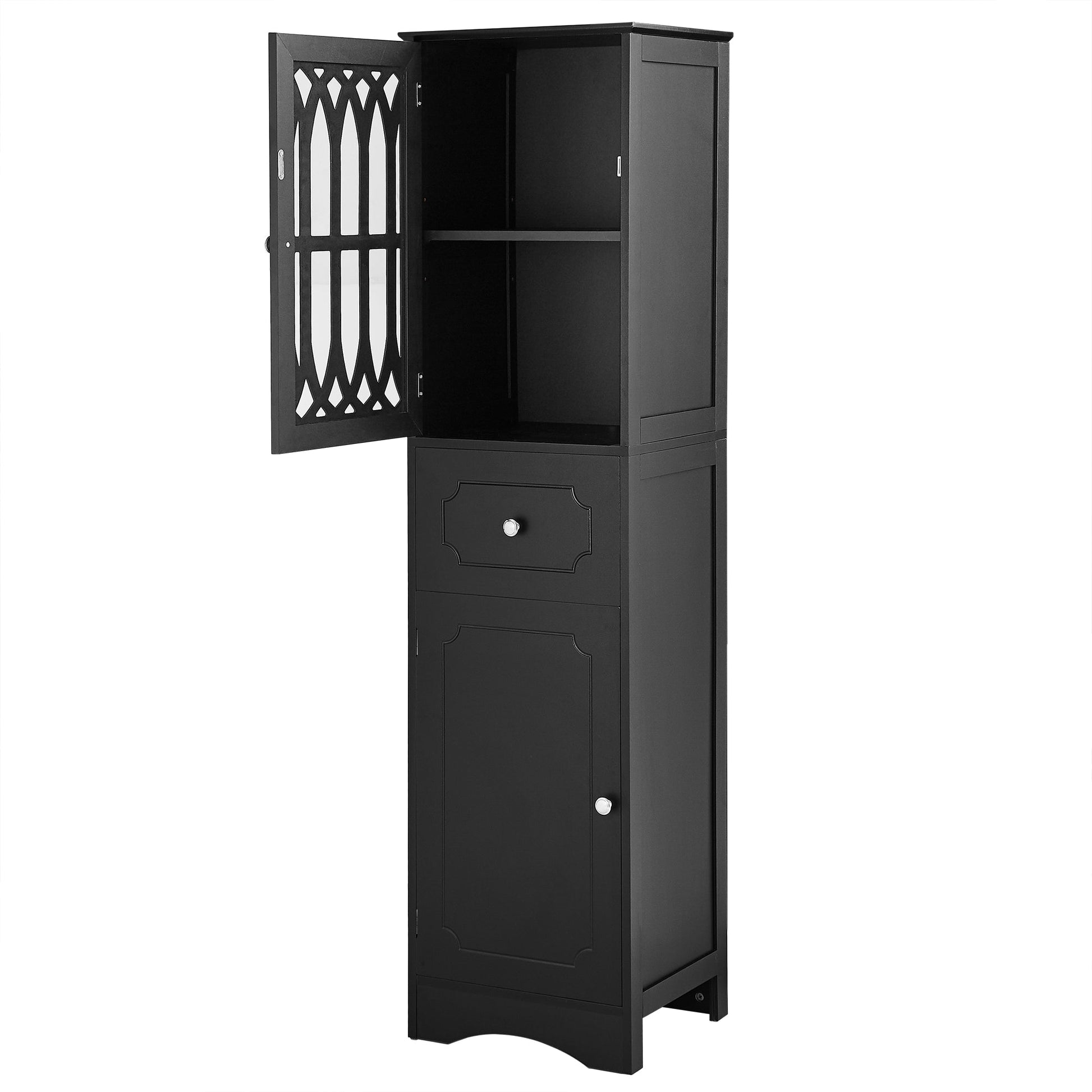 Tall Bathroom Cabinet, Freestanding Storage Cabinet with Drawer and Doors, MDF Board, Acrylic Door, Adjustable Shelf, Black - Korvel