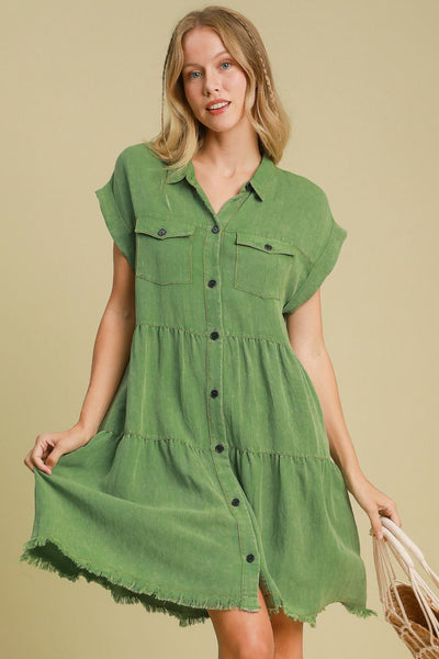 Green Plus Size Button-Down Shirt Dress