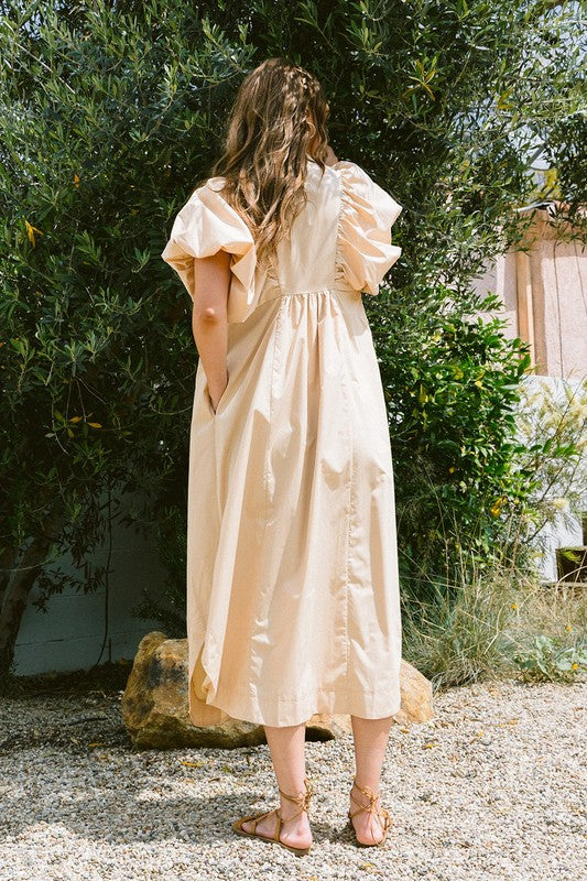 Smocked Puff Sleeve Midi Dress - Chic and Flattering Design