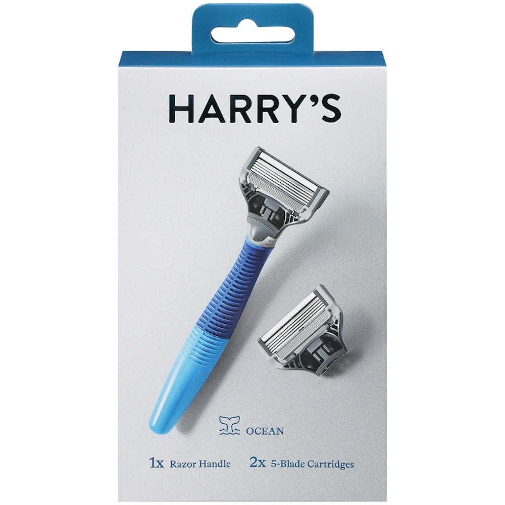 Rasoir à poignée bleu océan de Harry avec 2 cartouches de lames