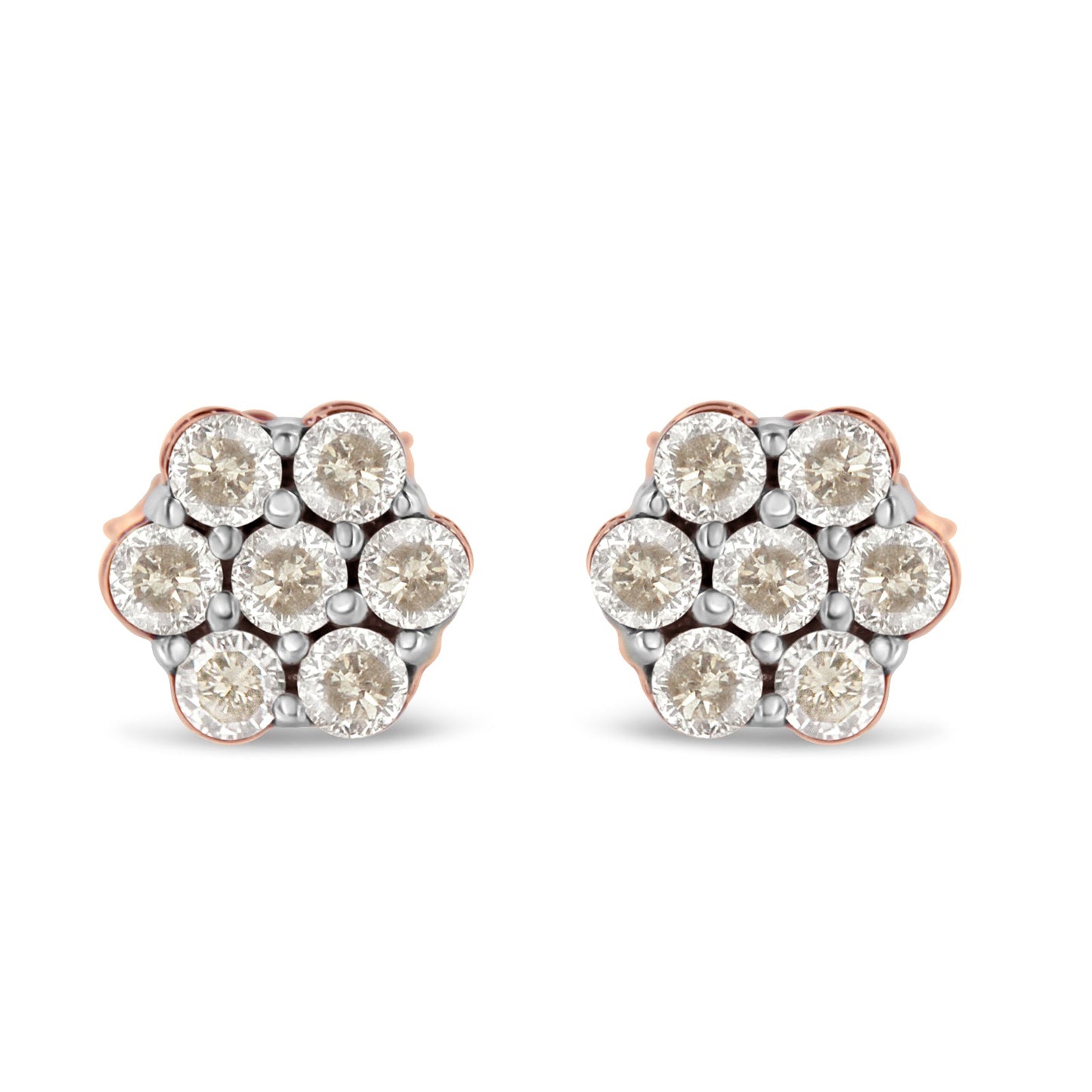 Pendientes de Stud Florales de Diamante en Oro Rosa de 10K